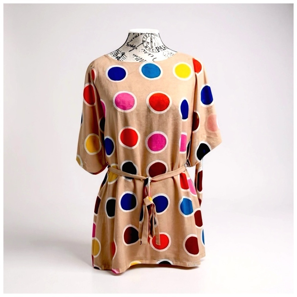 Joy Joy Women's Polka Dot Twist-Front Pleated Dress. Multi-Color. Medium